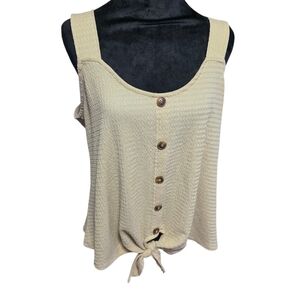 Just Be Beige Buttoned Tie-Front Tank Top